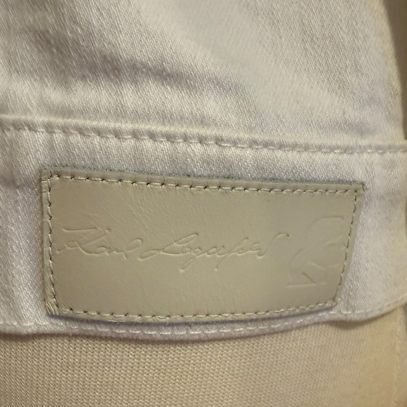 Karl Lagerfeld | White Denim Ruffle Cropped Jacket Medium - Picture 11 of 11